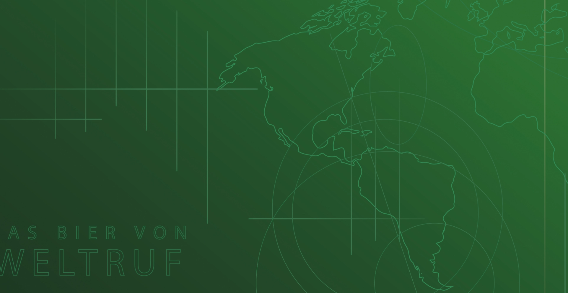 Un fond vert présente une carte stylisée avec des lignes de grille et le texte "La bière de renommée mondiale".